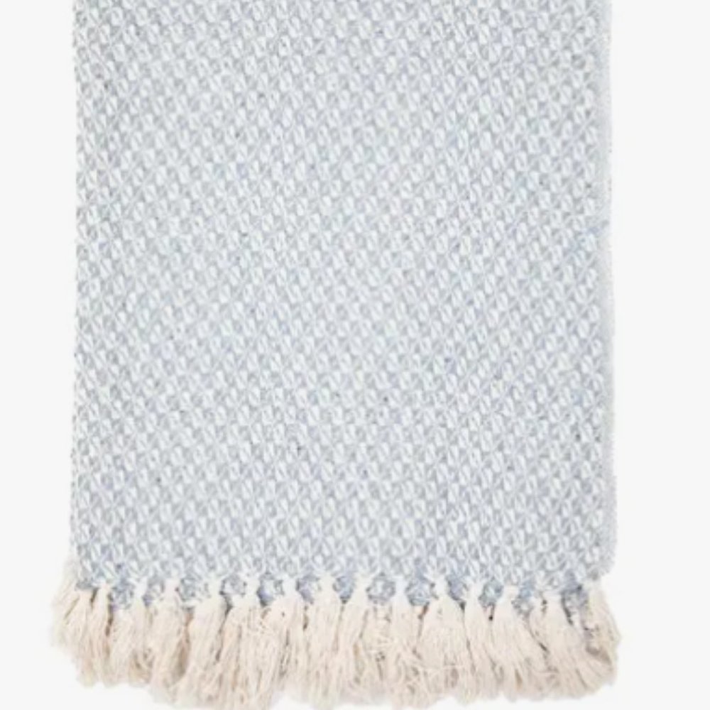 100% Cotton Checkered Blanket Throw NWT Light Blue NEW